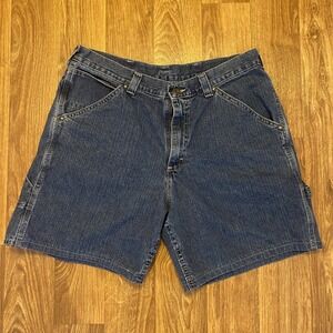 Vintage 90's Lee Dungarees‎ Carpenter Shorts Denim Blue Jeans Adult Size 36